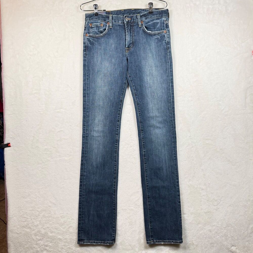 Lucky Brand 121 Slim Straight Jeans Mens 30x34 Blue Made USA Distressed